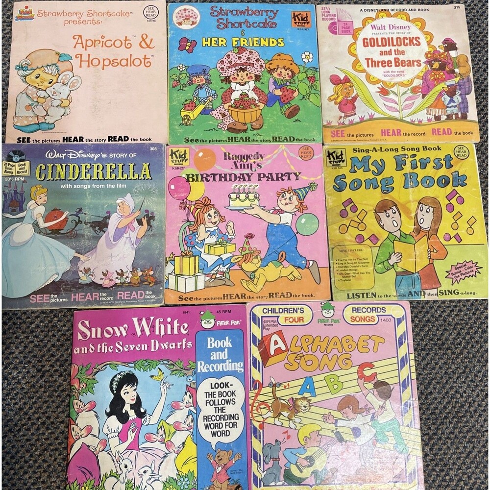 Vintage Childrens Books & Records See Hear Read 45s Disney Strawberry Shortcake